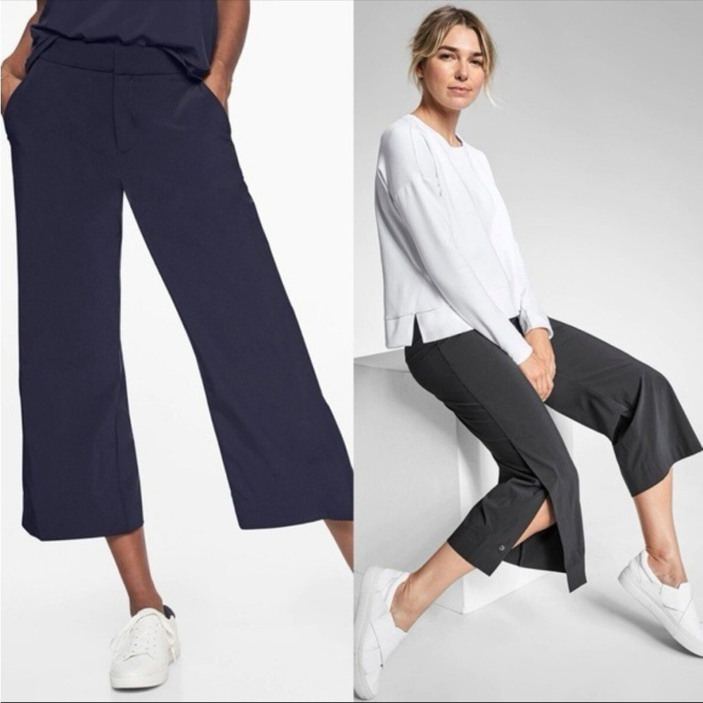 Athleta Tribeca Wide Leg Crop Pants Navy Size 4